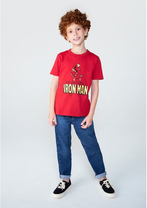 Camiseta Infantil Unissex Em Algodão Homem De Ferro - Vermelho