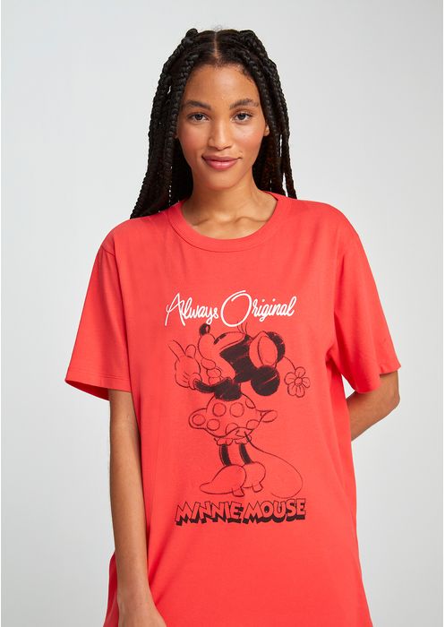 Camiseta Unissex Regular Em Malha Minnie - Vermelho Claro
