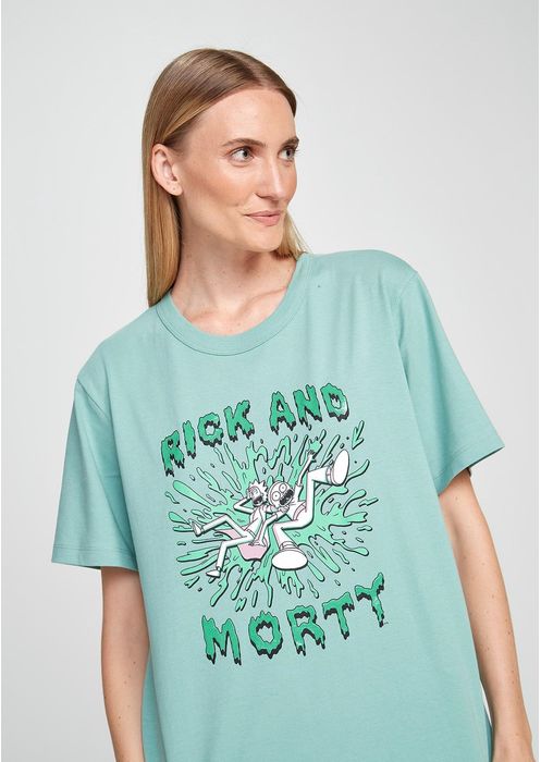 Camiseta Unissex Regular Em Malha Rick And Morty - Verde Médio