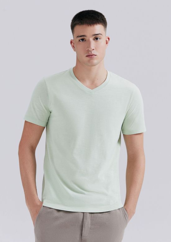 Foto do produto: Camiseta Básica Masculina Slim Gola V Em Malha Flamê - Verde