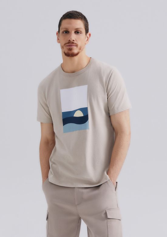 Foto do produto: Camiseta Masculina Manga Curta Com Estampa - Bege
