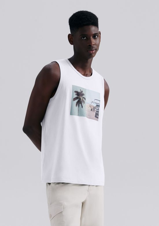 Foto do produto: Regata Básica Masculina Regular Com Estampa - Branco