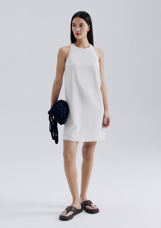 Foto do produto: Vestido Curto Evasê Com Linho - Bege