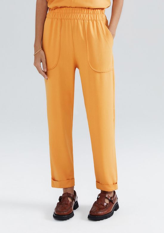 Foto do produto: Calça Feminina Carrot Cintura Alta Em Viscose Creponada - Laranja