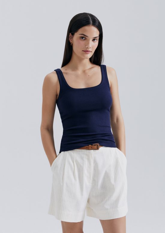 Foto do produto: Regata Feminina Decote Quadrado Em Ribana - Azul