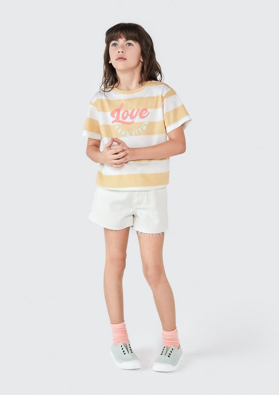 Foto do produto: Blusa Infantil Menina Manga Curta Com Estampa - Amarelo