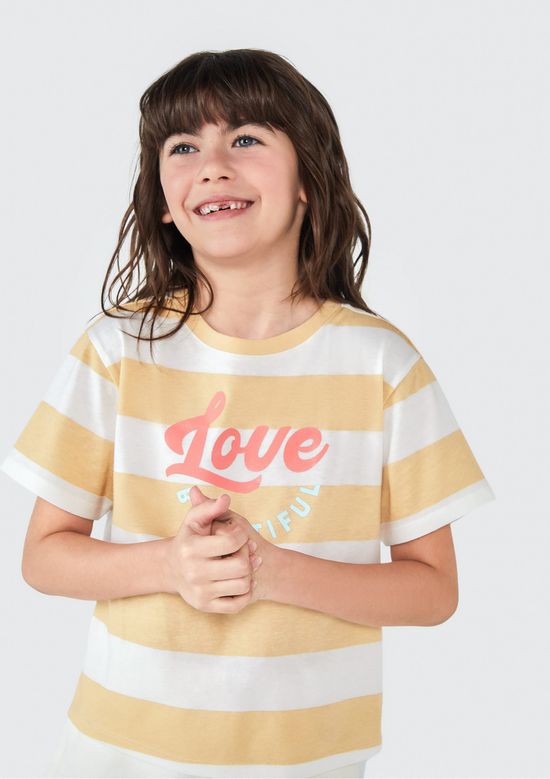 Foto do produto: Blusa Infantil Menina Manga Curta Com Estampa - Amarelo