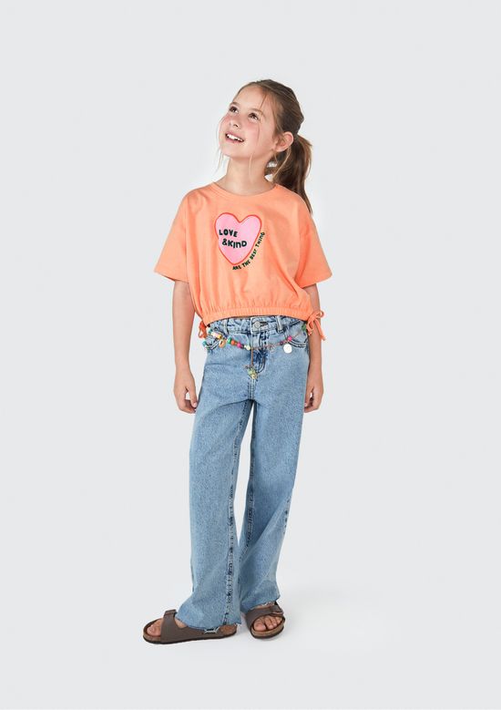 Foto do produto: Blusa Infantil Menina Manga Curta Amarração - Laranja