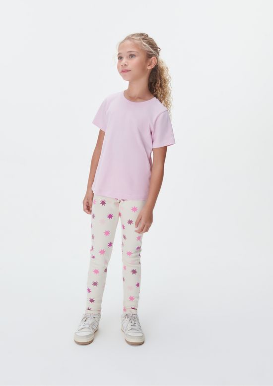 Foto do produto: Calça Legging Infantil Menina Estampada Em Ribana - Creme