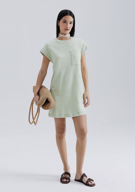 Foto do produto: Vestido Básico Curto Texturizado Com Bolso - Verde