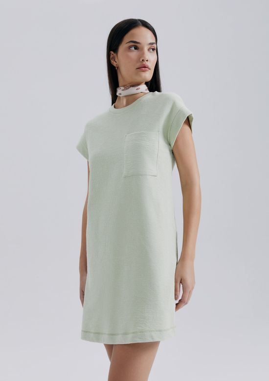Foto do produto: Vestido Básico Curto Texturizado Com Bolso - Verde
