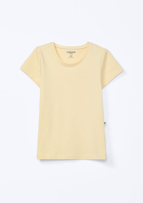 Foto do produto: Blusa Básica Infantil Menina Manga Curta Slim Com Bordado Coração - Amarelo