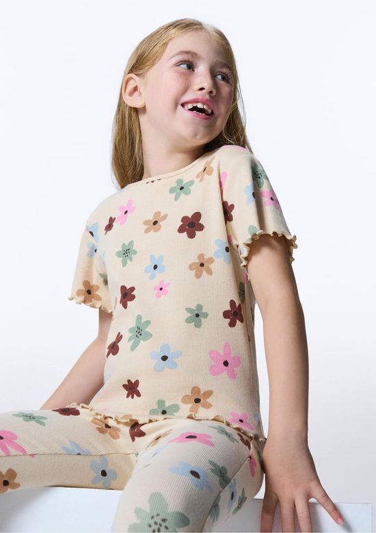 Foto do produto: Blusa Infantil Menina Manga Curta Em Ribana Estampada - Nude