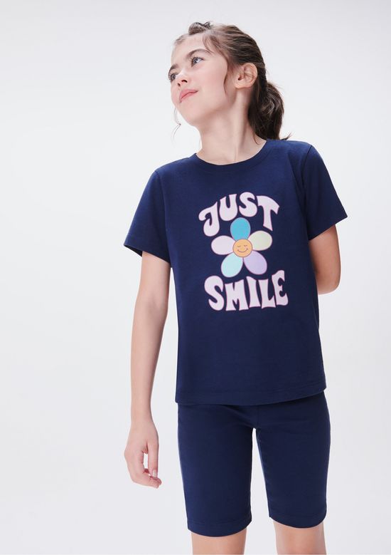 Foto do produto: Blusa Infantil Menina Manga Curta Com Estampa - Azul