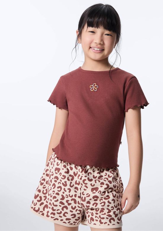 Foto do produto: Blusa Manga Curta Infantil Menina Em Ribana - Marrom