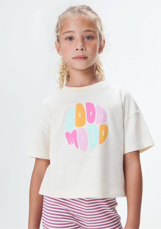 Foto do produto: Blusa Cropped Infantil Menina Manga Curta - Creme