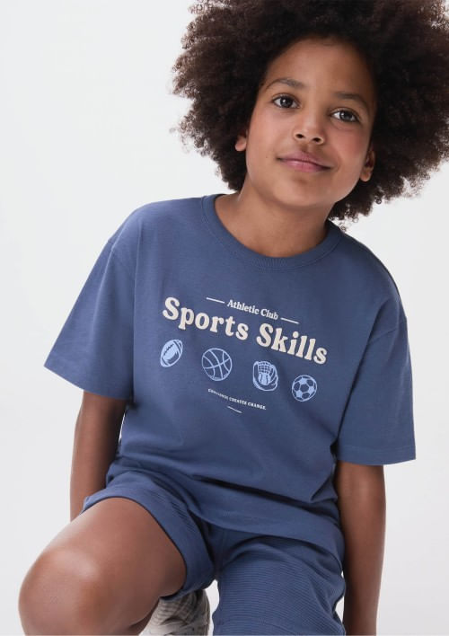 Foto do produto: Camiseta Oversized Infantil Menino Com Estampa - Azul