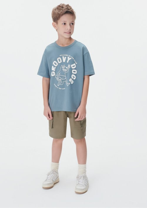 Foto do produto: Camiseta Oversized Infantil Menino Com Estampa - Azul
