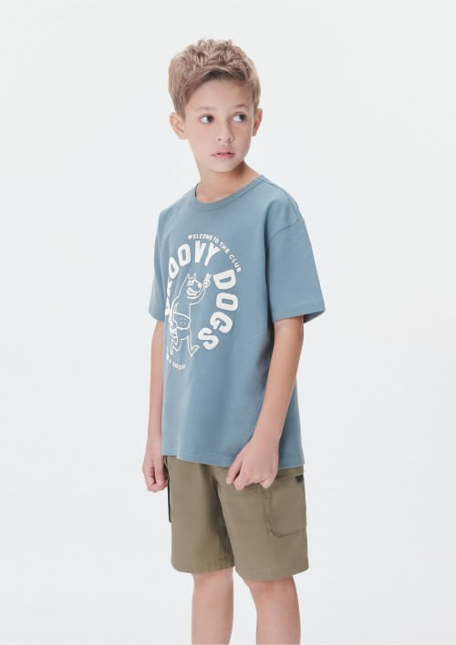 Foto do produto: Camiseta Oversized Infantil Menino Com Estampa - Azul