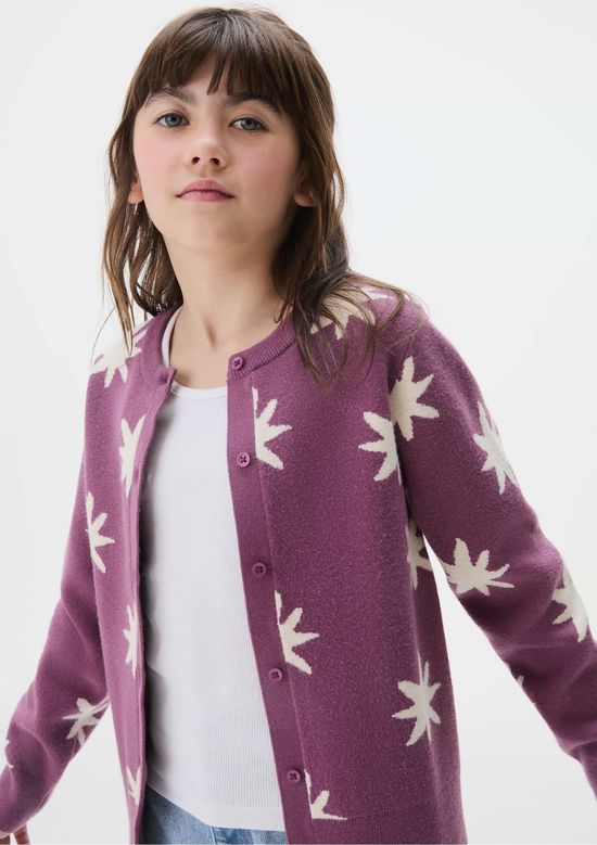 Foto do produto: Cardigan Infantil Menina Em Tricô Estampado - Roxo