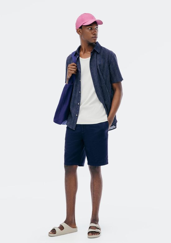 Foto do produto: Bermuda Masculina Reta Texturizada Com Linho - Azul