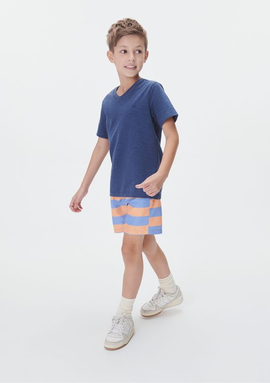 Foto do produto: Camiseta Básica Infantil Menino Flamê Em Decote V - Azul