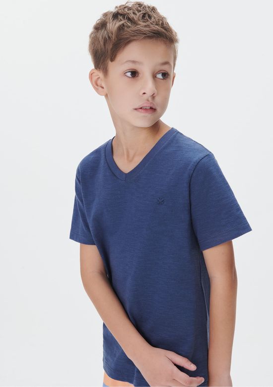 Foto do produto: Camiseta Básica Infantil Menino Flamê Em Decote V - Azul