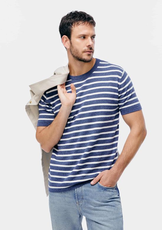 Foto do produto: Camiseta Masculina Listrada Em Tricô - Azul