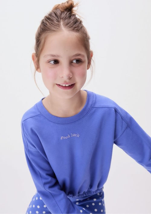 Foto do produto: Blusa Manga Longa Infantil Menina Em Moletom - Azul