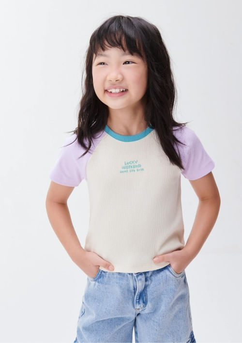 Foto do produto: Blusa Cropped Infantil Menina Em Ribana - Creme