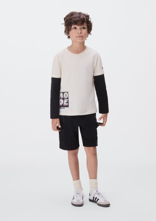 Foto do produto: Camisa Com Mangas Sobrepostas Infantil Menino - Creme