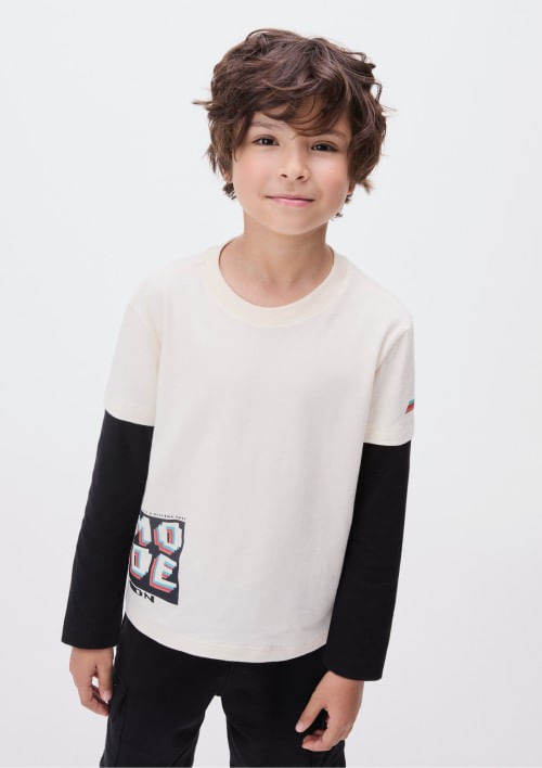 Foto do produto: Camisa Com Mangas Sobrepostas Infantil Menino - Creme
