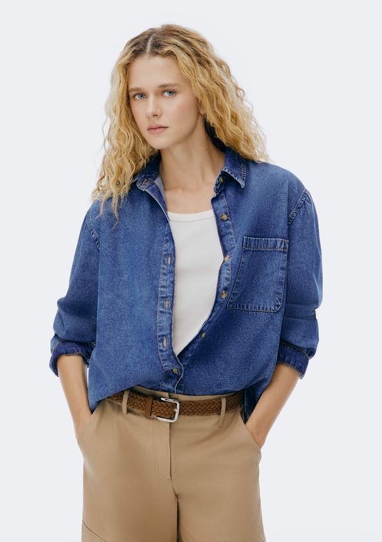 Foto do produto: Camisa Jeans Feminina Manga Longa - Azul