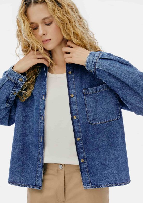 Foto do produto: Camisa Jeans Feminina Manga Longa - Azul