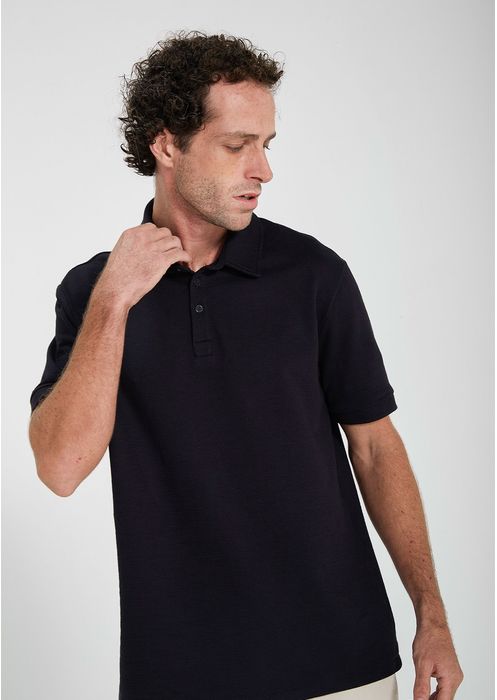 Camisa Polo Básica Masculina Em Malha Fio Tinto - Preto