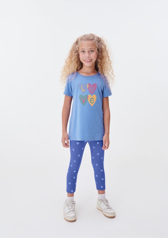 Foto do produto: Conjunto Infantil Menina Camisa Manga Curta Com Calça Estampada - Azul