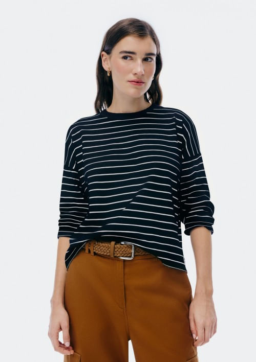 Foto do produto: Blusa Feminina Manga Longa Listrada - Preto