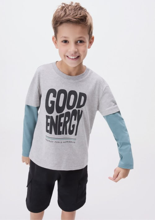 Foto do produto: Camisa Com Mangas Sobrepostas Infantil Menino - Cinza