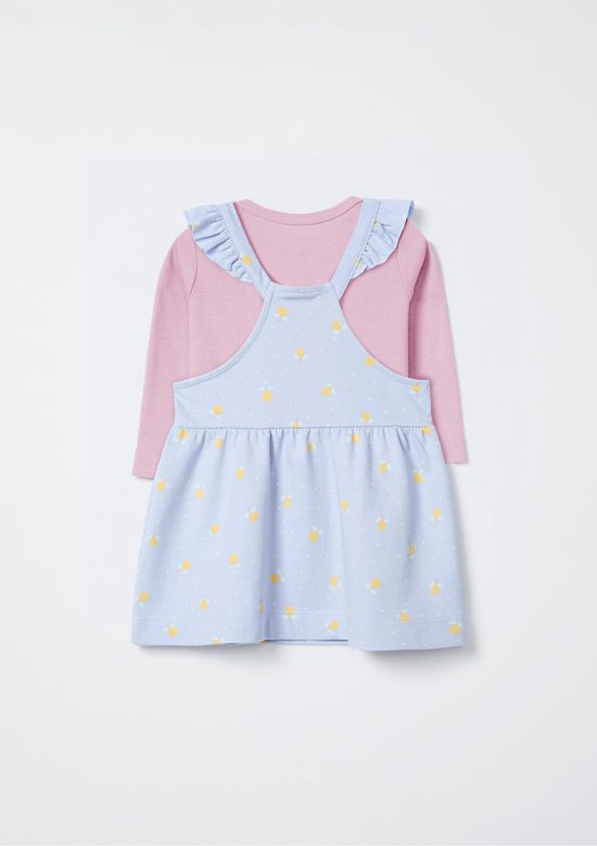 Foto do produto: Conjunto Bebê Menina Body E Salopete Em Moletom Estampado - Azul