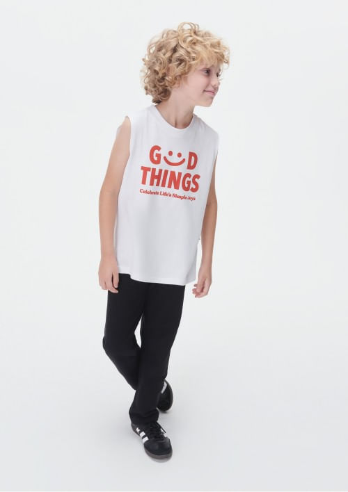 Foto do produto: Regata Infantil Menino Em Malha De Algodão Com Estampa - Off white