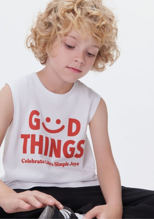 Foto do produto: Regata Infantil Menino Em Malha De Algodão Com Estampa - Off white