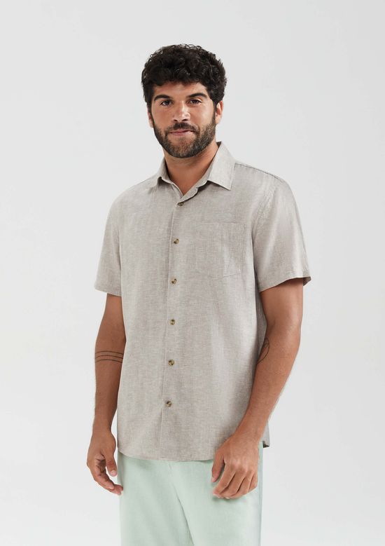 Foto do produto: Camisa Masculina Manga Curta Fio Tinto Em Linho - Cinza