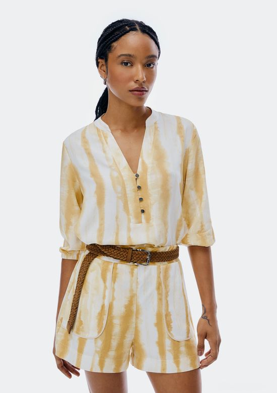 Foto do produto: Blusa Feminina Estampada Decote V Manga Bufante - Amarelo