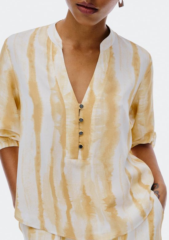 Foto do produto: Blusa Feminina Estampada Decote V Manga Bufante - Amarelo