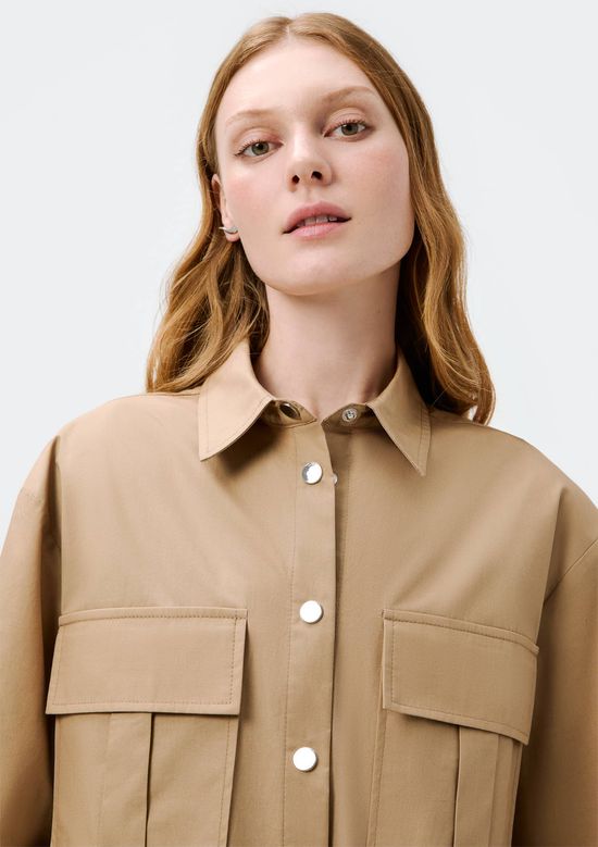 Foto do produto: Camisa Feminina Manga Longa Com Bolso - Bege
