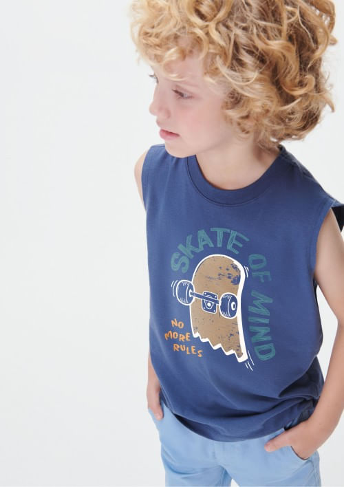 Foto do produto: Regata Infantil Menino Em Malha De Algodão Com Estampa - Azul