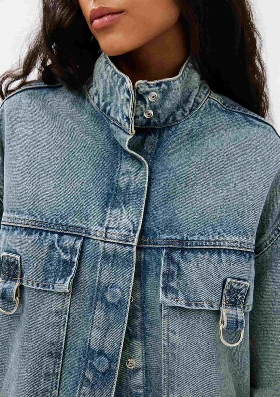 Foto do produto: Jaqueta Jeans Feminina Gola Alta - Azul