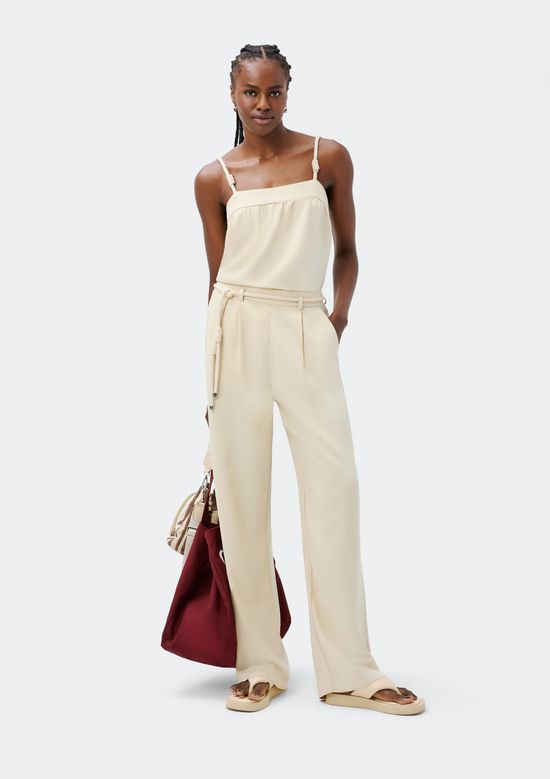 Foto do produto: Calça Feminina Reta Cintura Alta Com Amarração - Creme
