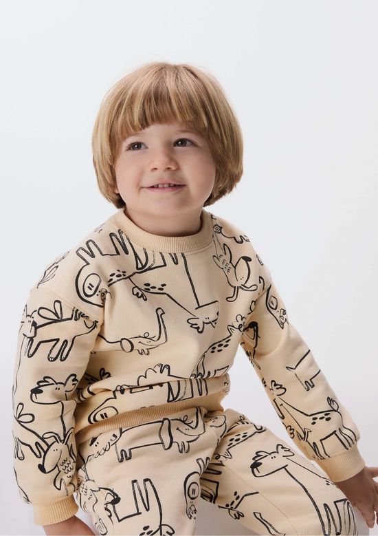 Foto do produto: Blusão Infantil Menino Toddler Em Moletom Estampado - Bege