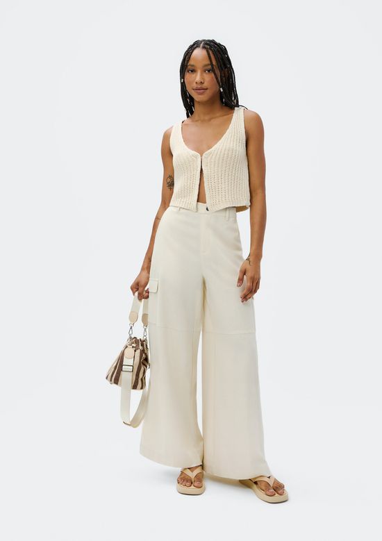 Foto do produto: Calça Feminina Wide Leg Com Linho - Creme
